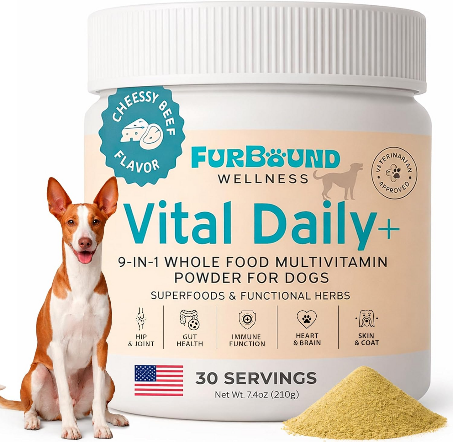 Dog Multivitamin Powder | 9-in-1 Whole Food Dog Vitamins and Dog Supplements that Supports Joint, Digestion, Skin & Coat, Immune, Cognition, Detox, Heart, Antioxidants (Cheesy Beef Flavor)